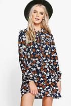 Boohoo Riana Lace Up Printed Shift Dress