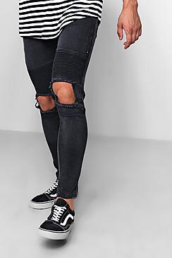 Boohoo Skinny Fit Biker Jeans With Ripped Knee