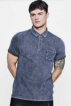 Boohoo Cotton Pique Polo In Acid Wash