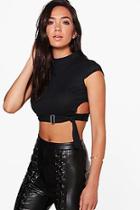 Boohoo Heidi Side Cut Out Waist Tie Rib Crop