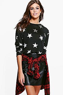 Boohoo Sophie Star Metallic Print Sweater