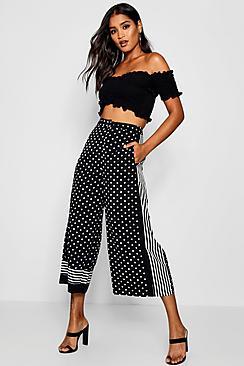 Boohoo Marie Polka Dot Stripe Wide Leg Woven Culottes