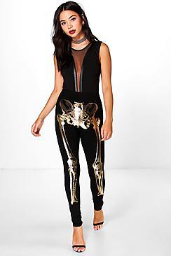 Boohoo Halloween Kaia Metallic Skeleton Leggings