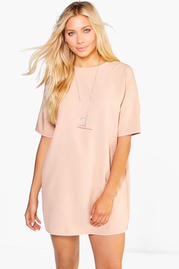 Boohoo Natalia Box Shift Dress Nude