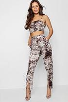 Boohoo Petite Bella Woven Snake Print Crop Trouser Co-ord