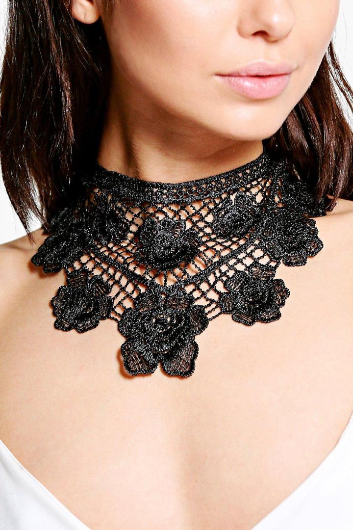 Boohoo Madison Lace Oversized Statement Choker Black