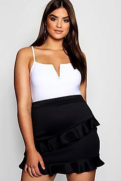 Boohoo Plus Lois Ruffle Asymmetric Mini Skirt