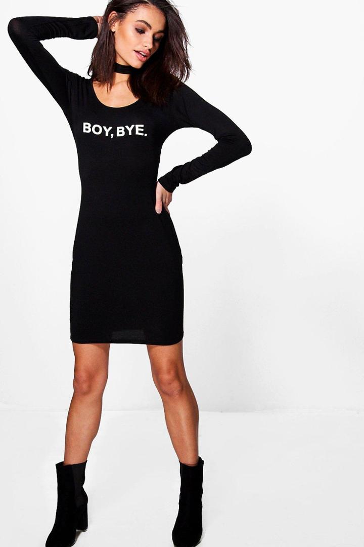Boohoo Bianca Slogan Bodycon Dress Black