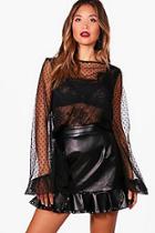 Boohoo Camille Dobby Spot Lace And Mesh Blouse