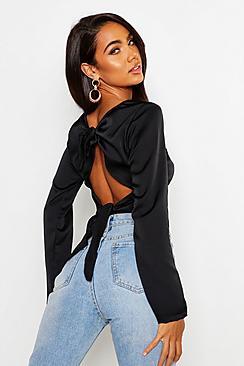 Boohoo Satin Tie Open Back Crop Top