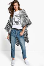 Boohoo Lucy Houndstooth Knitted Cape Black