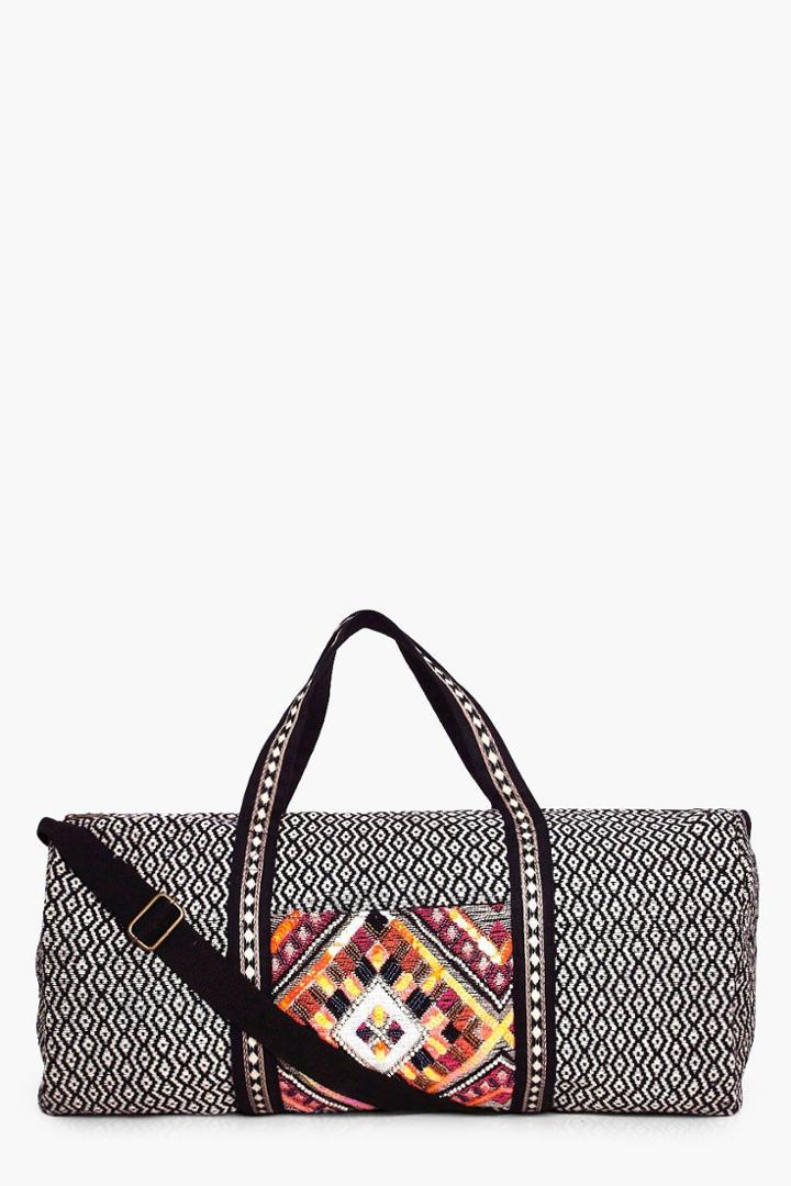 Boohoo Evie Beaded Panel Aztec Weekend Holdall Bag Black