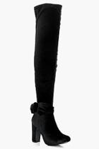 Boohoo India Bow Trim Velvet Over The Knee Boot