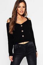 Boohoo Petite Button Front Cold Shoulder Jumper