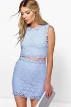 Boohoo Boutique Lucy Lace Double Layer Bodycon Dress Blue