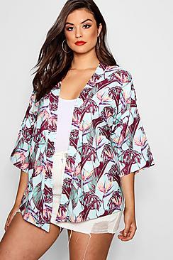 Boohoo Plus Cassie Leaf Print Kimono