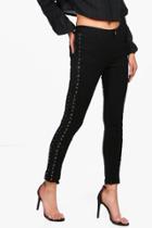 Boohoo Robert Side Lace Up Skinny Jeans Black