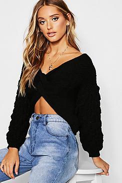 Boohoo Twist Bobble Sleeve Jumper