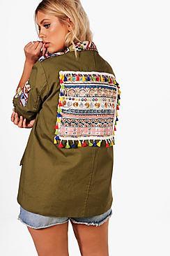 Boohoo Plus Ivy Embroidered Detail Festival Parka