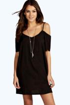 Boohoo Mandy Strappy Woven Cold Shoulder Dress Black