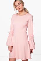 Boohoo Olivia Frill Sleeve Skater Dress Nude