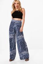Boohoo Ellie Dark Bohemian Wide Leg Trousers Blue