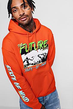 Boohoo Youth Of Tomorrow Printed Over The Head Hoodie