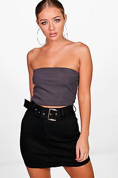 Boohoo Sarah Belted Micro Mini Denim Skirt