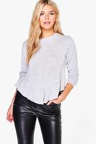 Boohoo Zoe Ruffle Hem Jumper Grey