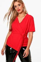 Boohoo Plus Jennie Short Sleeved Wrap Tie Waist Top