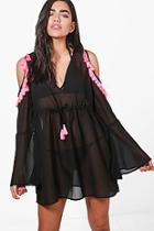 Boohoo Isla Tassel Cold Shoulder Beach Dress