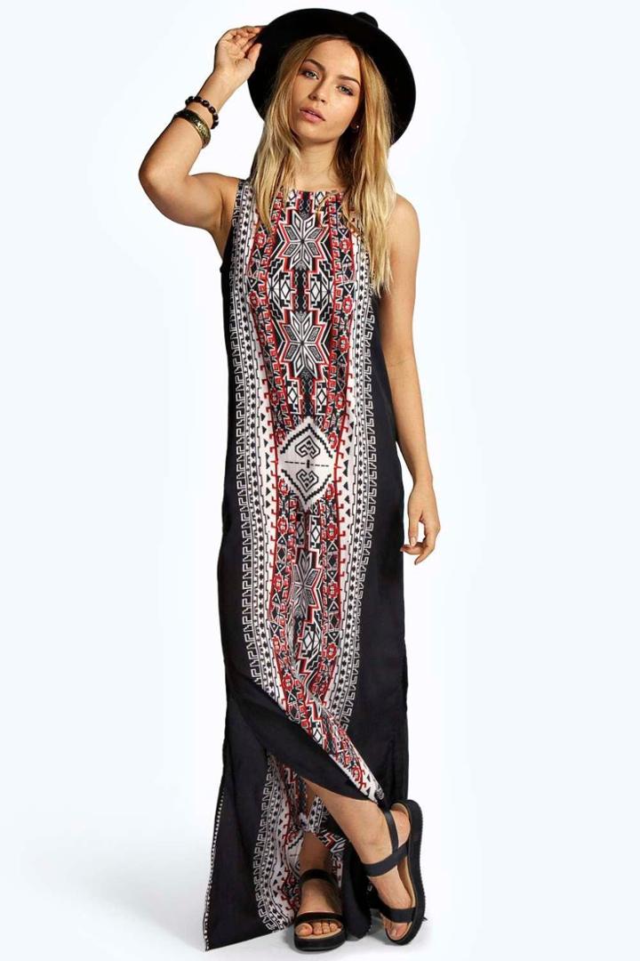 Boohoo Lizzi Printed Column Maxi Dress Black