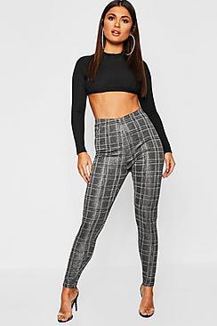 Boohoo Tartan Check Metallic Leggings