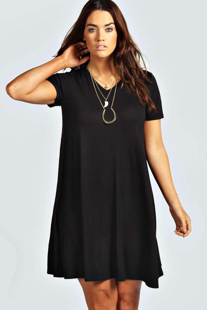 Boohoo Plus Clea V Neck Swing Dress Black