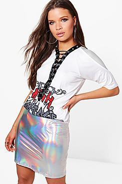 Boohoo Saskia Cold Shoulder Lace Up Band Tee