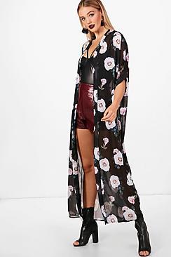 Boohoo Maxi Rose Print Kimono