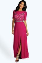 Boohoo Rose Boutique Embellished Maxi Dress Magenta