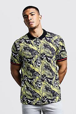 Boohoo Polo T-shirt In Palm Print