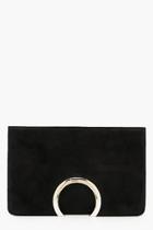 Boohoo Ria Metal Circle Suedette Clutch With Chain