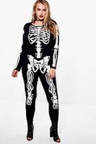 Boohoo Plus Jenny Skeleton Print Halloween Jumpsuit