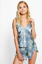 Boohoo Eve Tie Strap Satin Tank Top And Short Set Grey