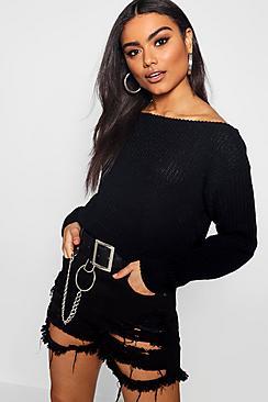 Boohoo Crop Slashneck Jumper