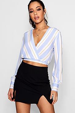 Boohoo Heidi Stripe Wrap Front Blouse