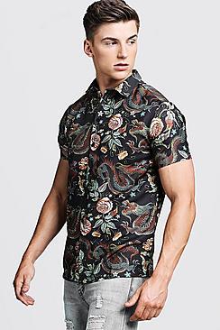 Boohoo Dragon Print Short Sleeve Shirt