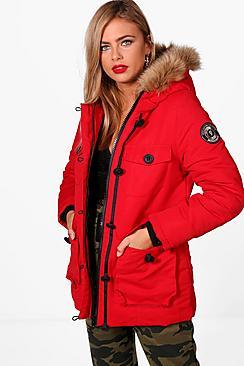 Boohoo Sophie Faux Fur Hood Taslan Parka