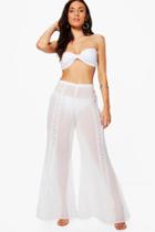 Boohoo Koh Samui Boutique Lace Flared Beach Trouser White