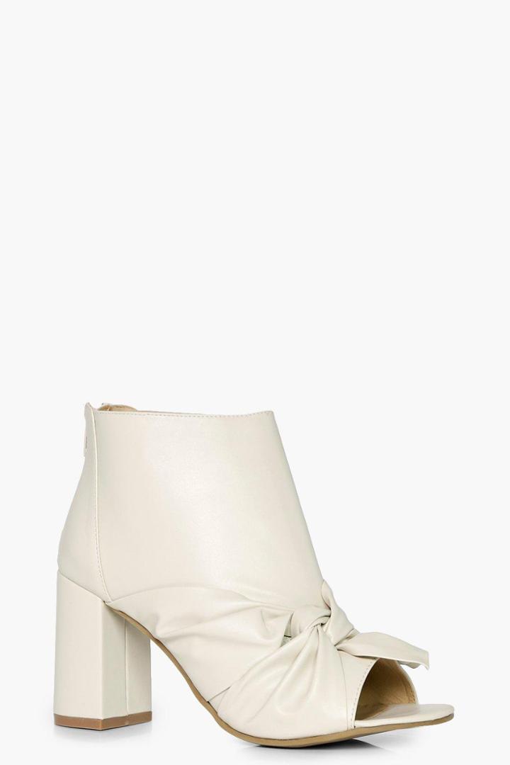 Boohoo Megan Peeptoe Knotted Front Shoe Boot Cream