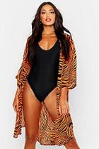 Boohoo Neon Tiger Maxi Beach Kimono