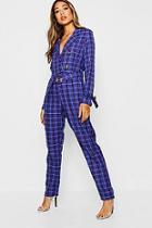 Boohoo Tartan Check Belted Collar Jumpsuit