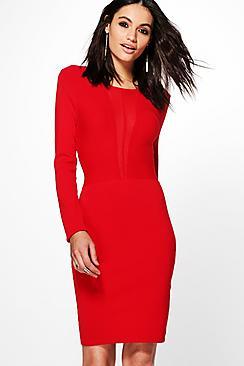 Boohoo Lucy Mesh Insert Bodycon Dress